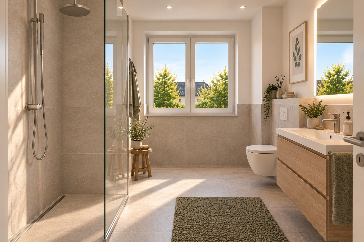 Modernes Badezimmer mit bodengleicher Dusche
