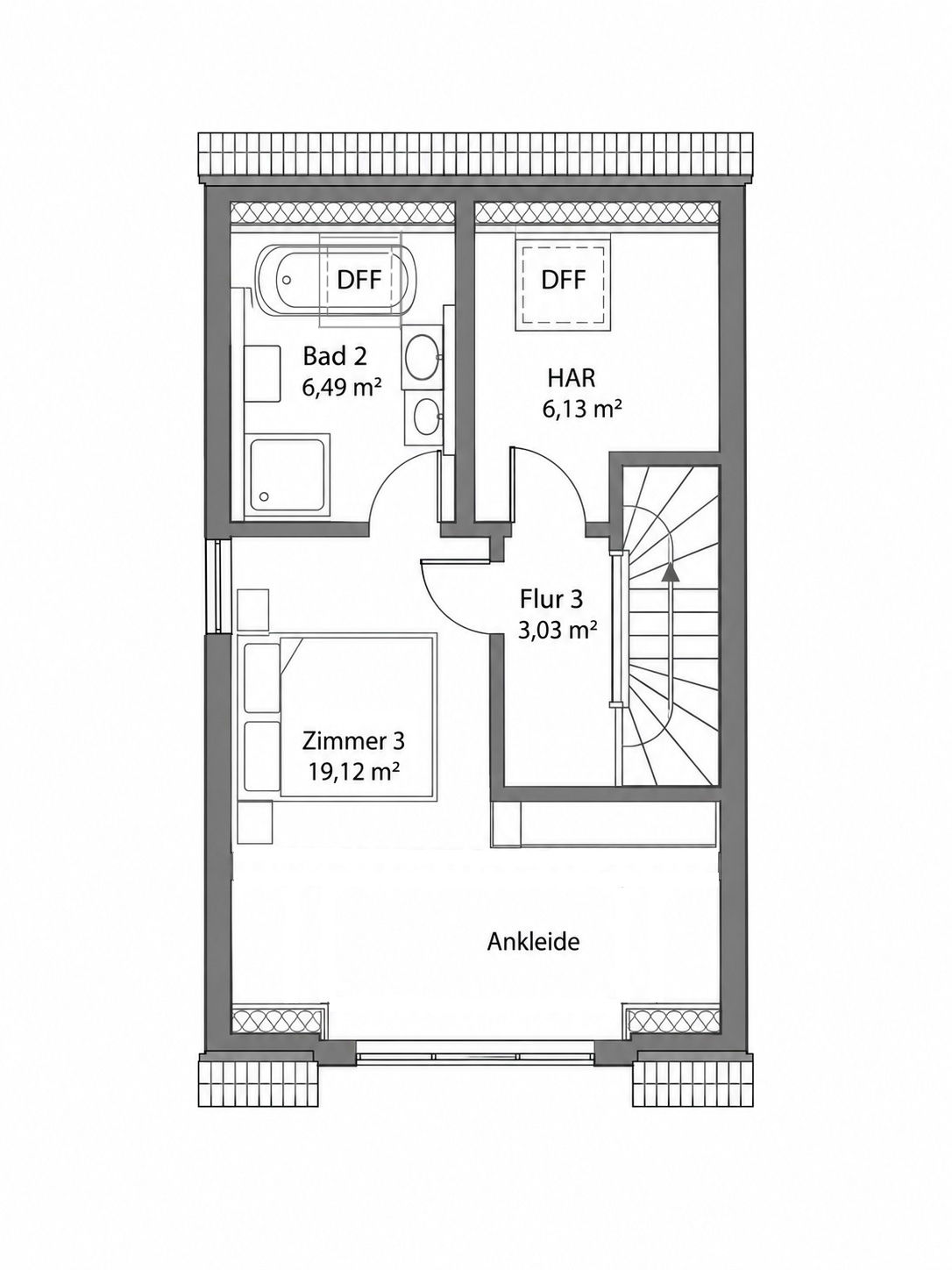 Grundriss für Haus 1, Dachgeschoss