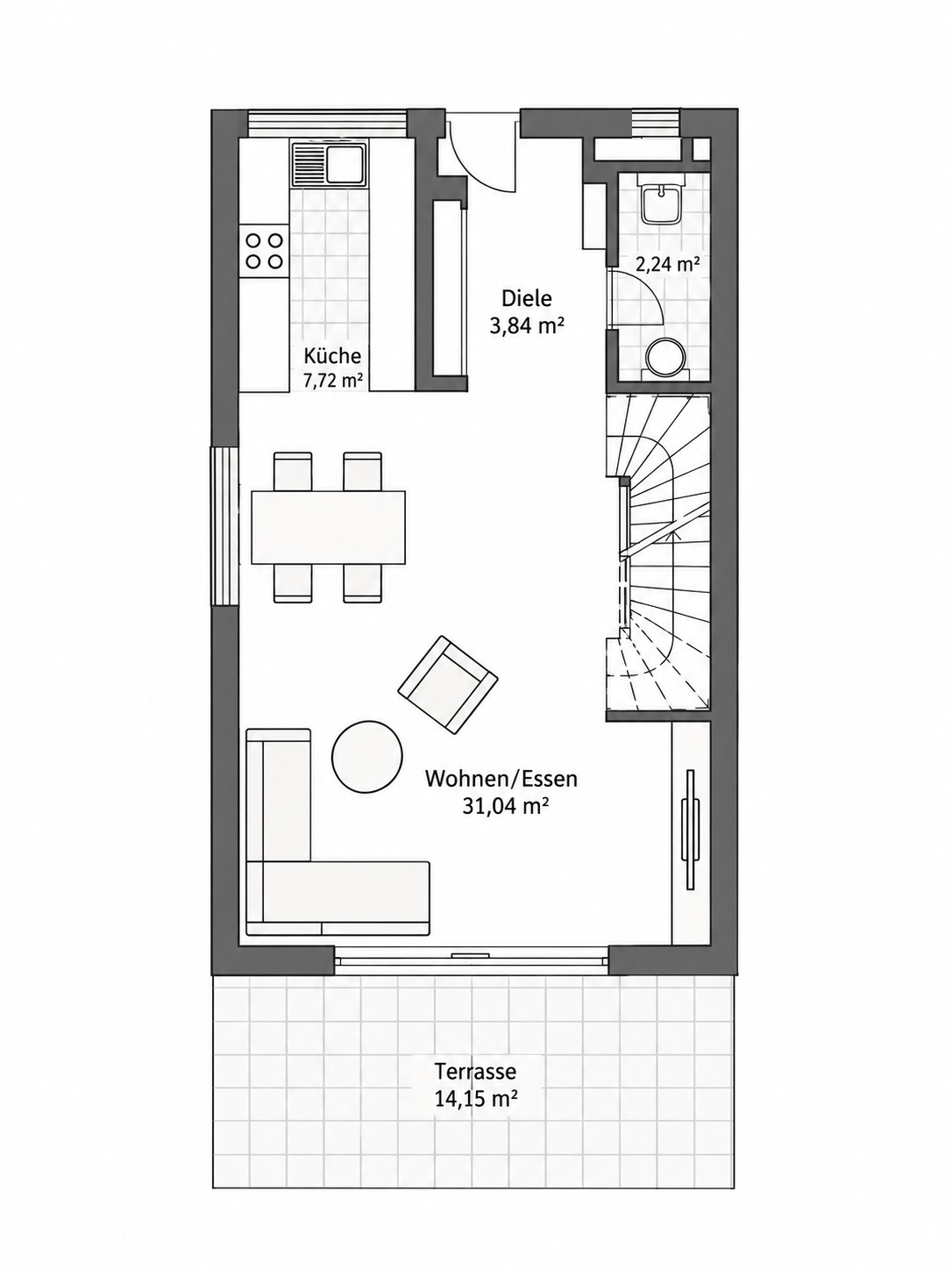 Grundriss für Haus 1, Erdgeschoss