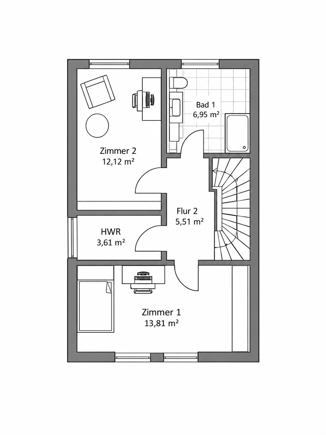 Grundriss für Haus 1, Obergeschoss