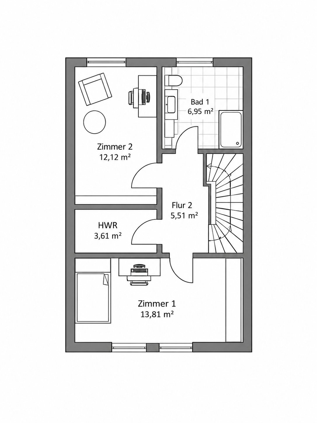 Grundriss für Haus 2, Obergeschoss
